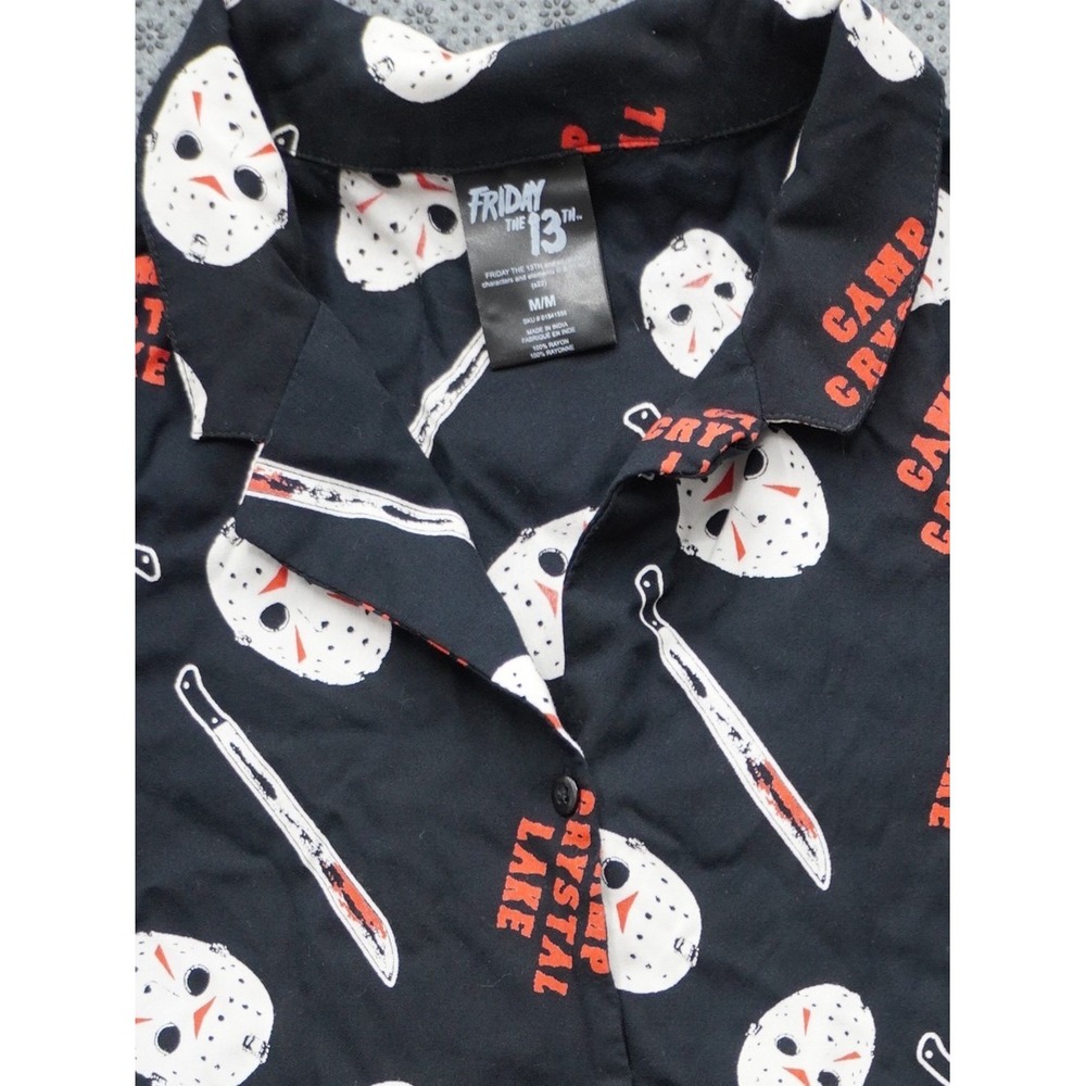 Friday the 13th Camp Crystal Lake Button Up Crop Top Tie Shirt Women's Size M - Picture 2 of 7
